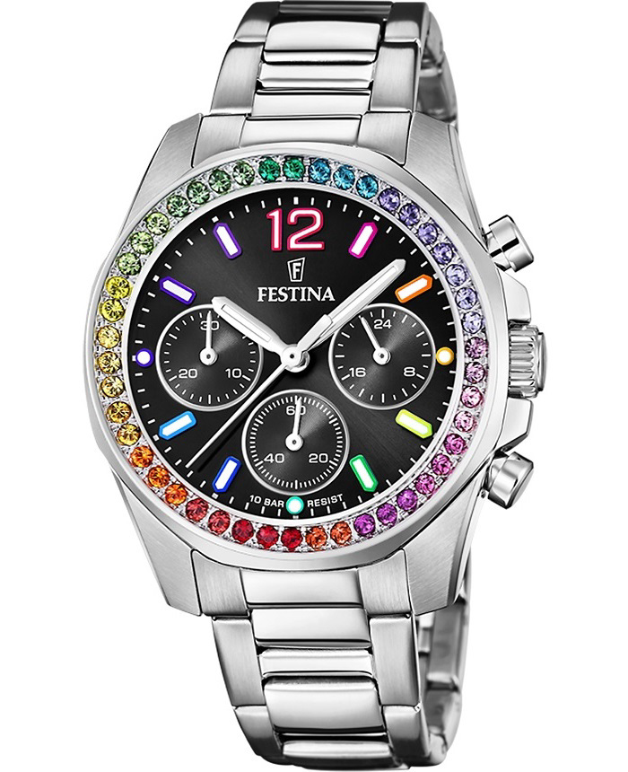 Festina Roloi Xronogafos Batarias me Asimi Metalliko Brasele F20606/3