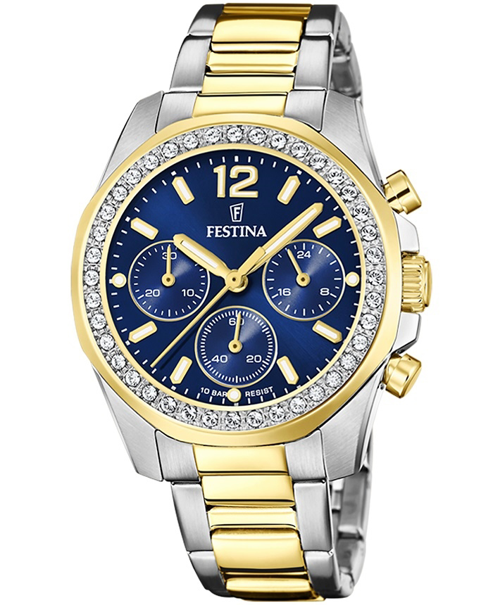 Festina Roloi Xronogafos Batarias me Xruso / Asimi Metalliko Brasele F20607/2