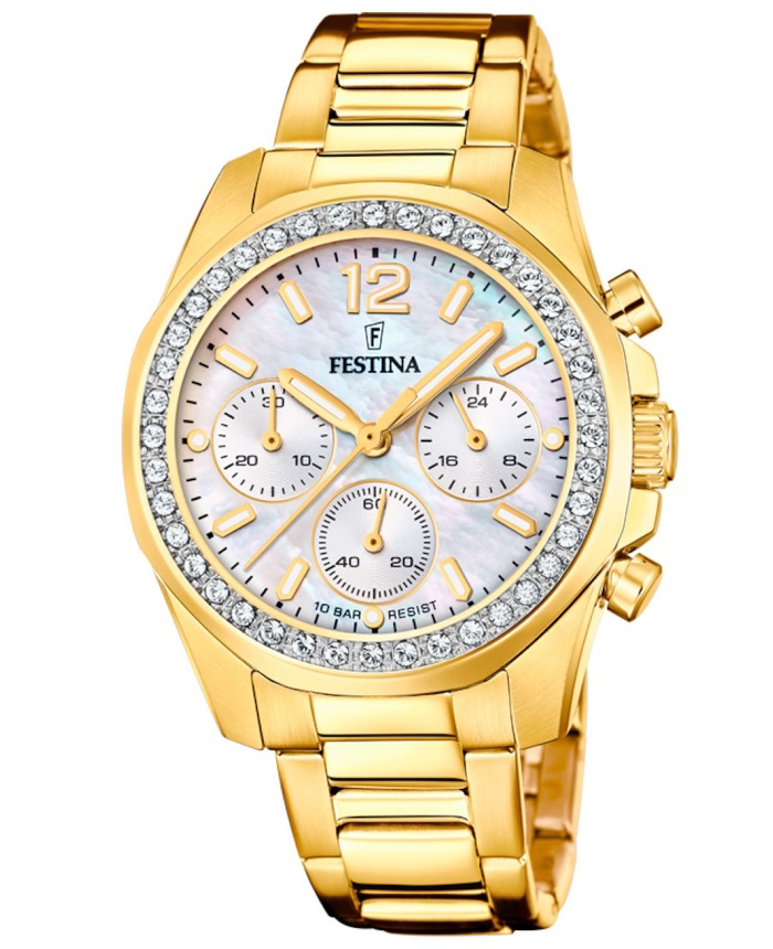 Festina Roloi Xronogafos Batarias me Xruso Metalliko Brasele F20609/1