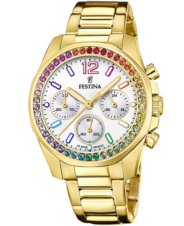 Festina Ρολόι Χρονογράφος Μπαταρίας με Χρυσό Μεταλλικό Μπρασελέ F20609/2