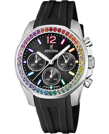 Festina Ρολόι Χρονογράφος Μπαταρίας με Μαύρο Καουτσούκ Λουράκι F20610/3