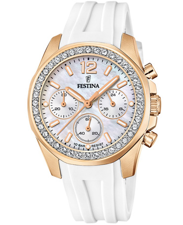 Festina Ρολόι Χρονογράφος Μπαταρίας με Λευκό Καουτσούκ Λουράκι F20611/1