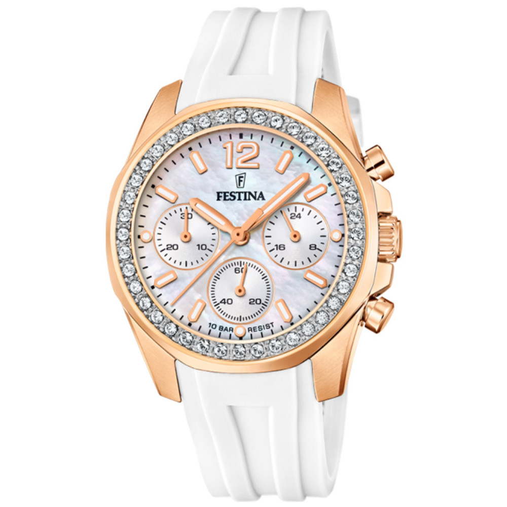 Festina Roloi Xronogafos Batarias me Lefko Kaoutsouk Louraki F20611/1