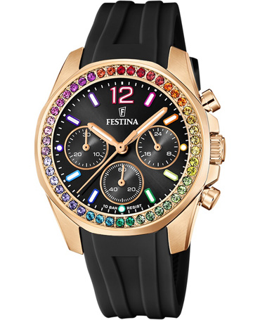 Festina Ρολόι Χρονογράφος Μπαταρίας με Μαύρο Καουτσούκ Λουράκι F20611/3