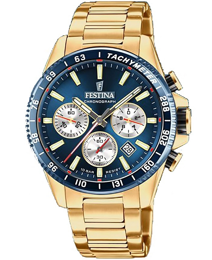 Festina Roloi Xronogafos Batarias me Xruso Metalliko Brasele F20634/2