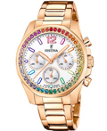 Festina Roloi Xronogafos Batarias me Roz Xruso Metalliko Brasele F20639/2