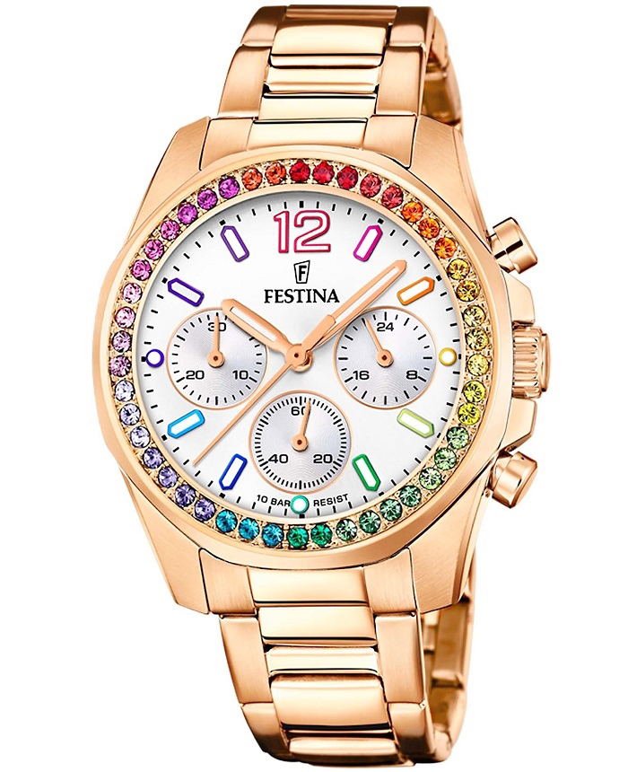 Festina Roloi Xronogafos Batarias me Roz Xruso Metalliko Brasele F20639/2