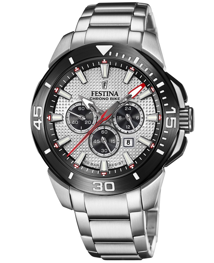 Festina Roloi Xronogafos Batarias me Asimi Metalliko Brasele F20641/1