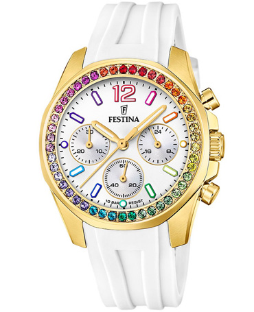 Festina Ρολόι Χρονογράφος Μπαταρίας με Λευκό Καουτσούκ Λουράκι F20650/2