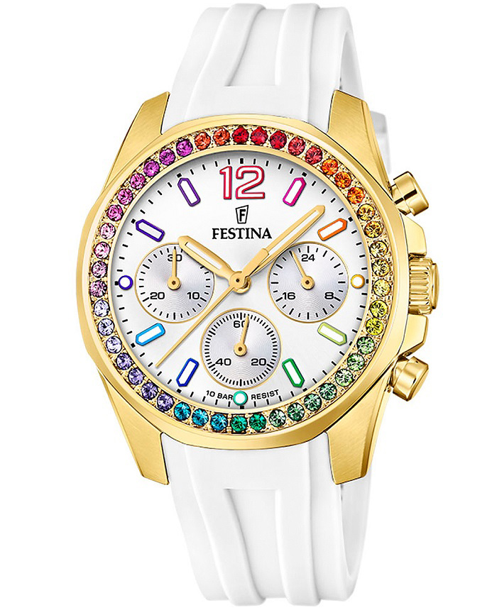 Festina Roloi Xronogafos Batarias me Lefko Kaoutsouk Louraki F20650/2