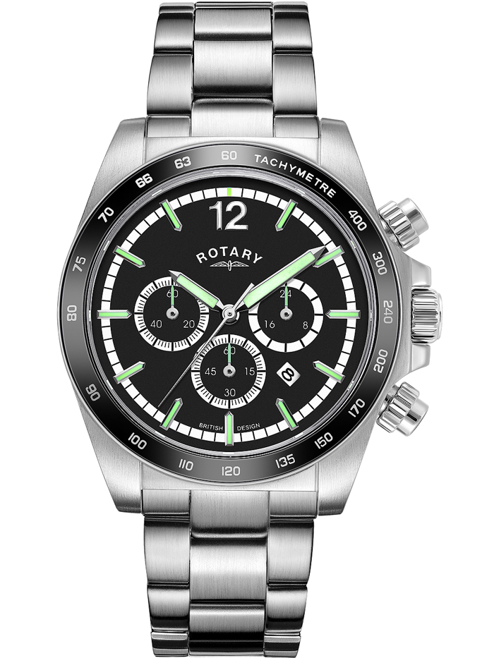 Rotary Henley Roloi Xronogafos Batarias me Asimi Metalliko Brasele GB05440/04