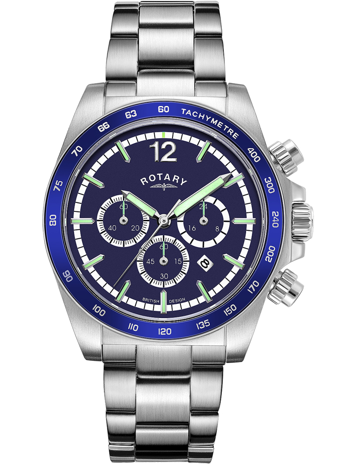Rotary Henley Roloi Xronogafos Batarias me Asimi Metalliko Brasele GB05440/05