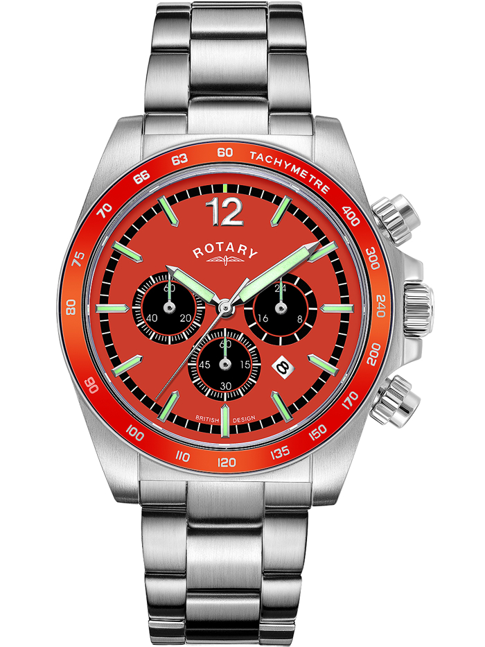 Rotary Henley Roloi Xronogafos Batarias me Asimi Metalliko Brasele GB05440/54
