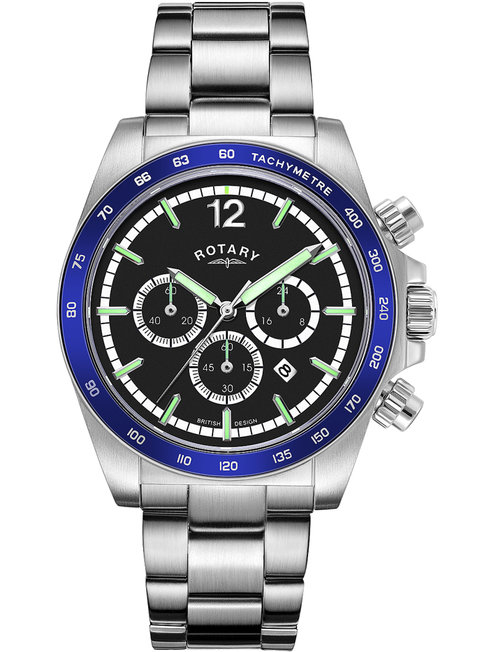 Rotary Henley Roloi Xronogafos Batarias me Asimi Metalliko Brasele GB05440/72