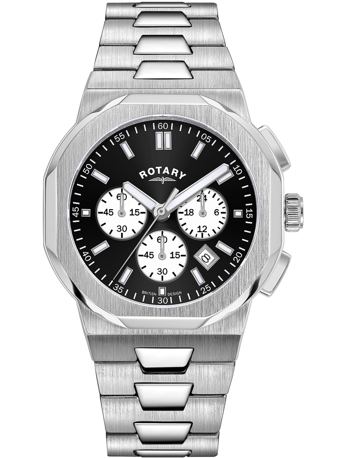 Rotary Regent Roloi Xronogafos Batarias me Asimi Metalliko Brasele GB05450/65