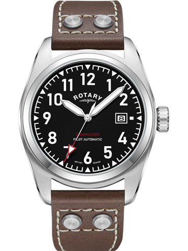 Rotary Commando Ρολόι Αυτόματο με Καφέ Δερμάτινο Λουράκι GS05470/19