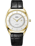 Rotary Champagne Limited Edition Roloi Batarias me Mavro Dermatino Louraki GS08007/02