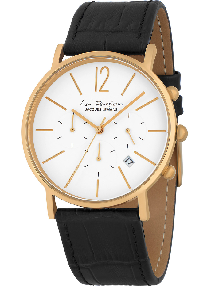 Jacques Lemans La Passion Roloi Xronogafos Batarias me Mavro Dermatino Louraki LP-123O