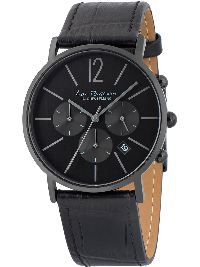 Jacques Lemans La Passion Roloi Xronogafos Batarias me Mavro Dermatino Louraki LP-123Q