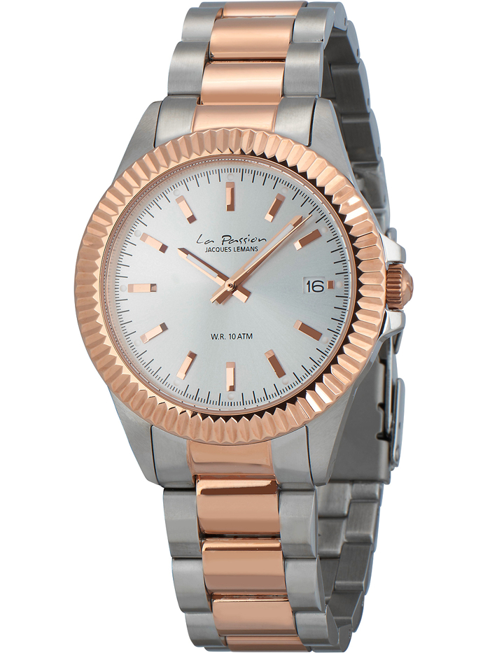 Jacques Lemans La Passion Roloi Batarias me Roz Xruso / Asimi Metalliko Brasele LP-125H