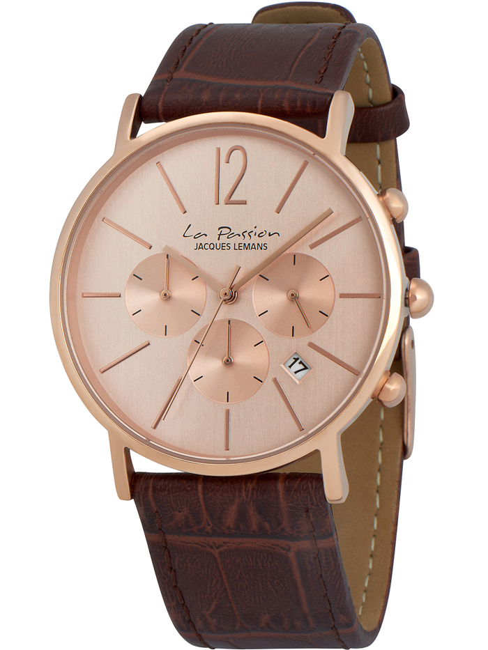 Jacques Lemans La Passion Roloi Xronogafos Batarias me Kafe Dermatino Louraki LP-123N