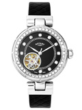 Rotary Skeleton Roloi Aftomato me Mavro Dermatino Louraki LS003/A/13