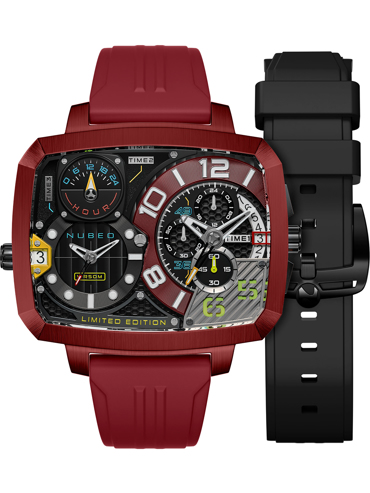 Nubeo Odyssey Triple Time-Zone Limited Ρολόι Χρονογράφος Μπαταρίας με Μπορντό και Μαύρο Καουτσούκ Λουράκι NB-6084-02