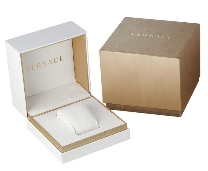 Versace Vanity Roloi Batarias me Mavro Dermatino Louraki P5Q99D009S009