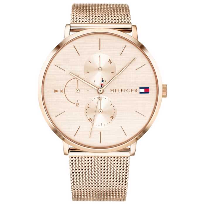 Tommy Hilfiger Jenna Roloi Batarias me Roz Xruso Metalliko Brasele 1781944