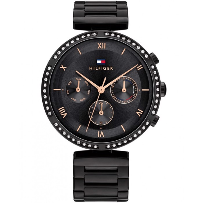 Tommy Hilfiger Luna Roloi Batarias me Mavro Metalliko Brasele 1782390