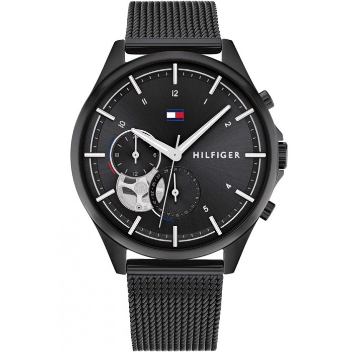 Tommy Hilfiger Quinn Roloi Batarias me Mavro Metalliko Brasele 1782485