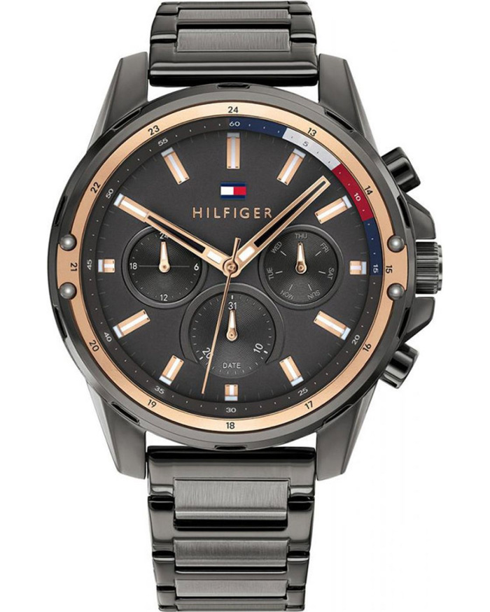 Tommy Hilfiger Mason Roloi Batarias me Mavro Metalliko Brasele 1791790