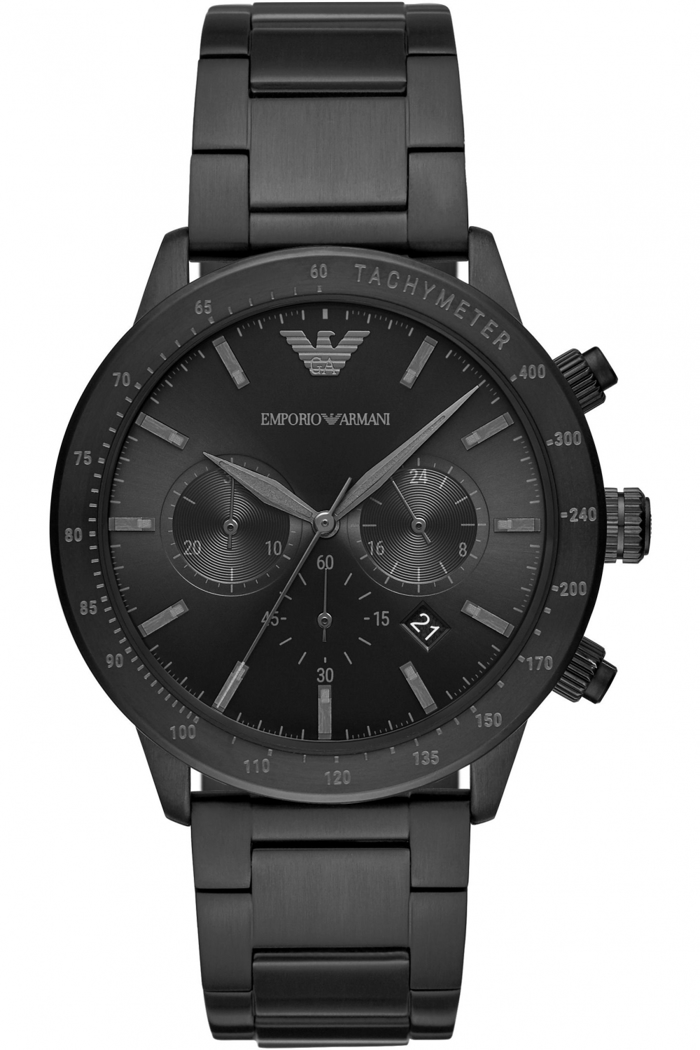 Emporio Armani Mario Roloi Xronogafos Batarias me Mavro Metalliko Brasele AR11242