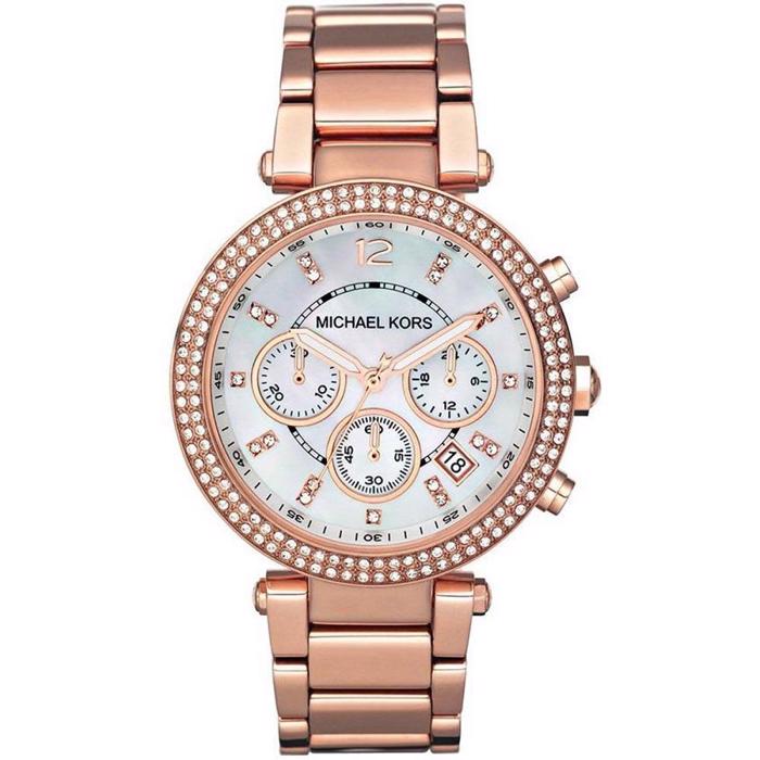 Michael Kors Parker Crystals Roloi Xronogafos Batarias me Lefko Metalliko Brasele MK5491