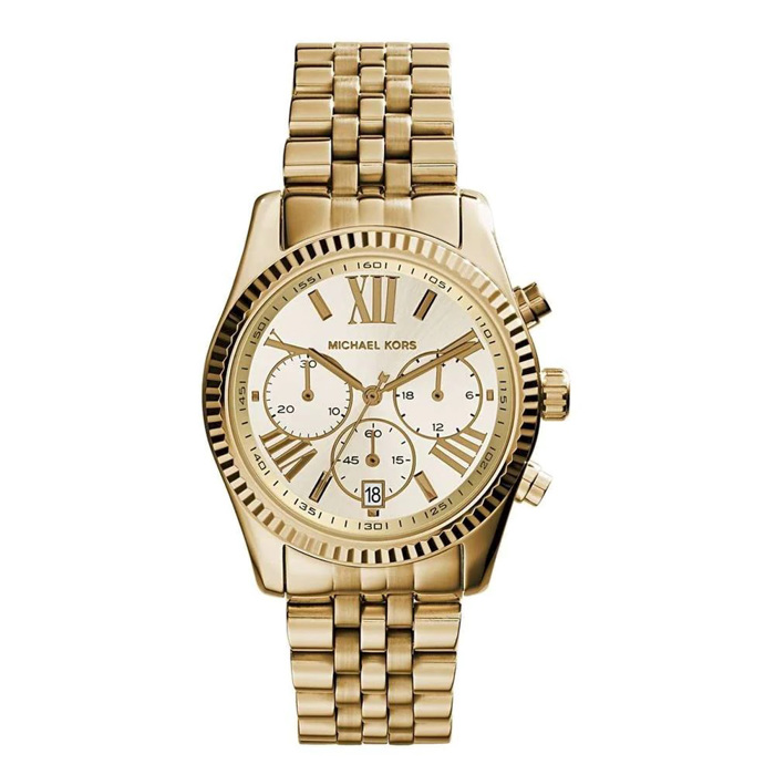 Michael Kors Lexington Roloi Xronogafos Batarias me Xruso Metalliko Brasele MK5556