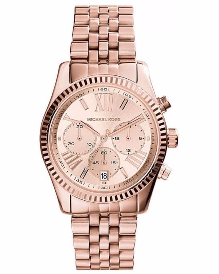 Michael Kors Lexington Roloi Xronogafos Batarias me Xruso Metalliko Brasele MK5569