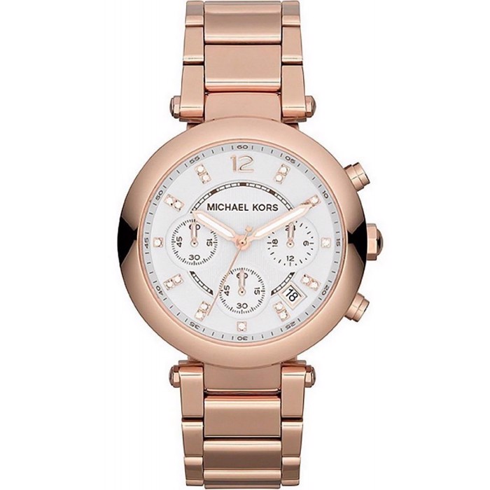 Michael Kors Parker Roloi Xronogafos Batarias me Roz Xruso Metalliko Brasele MK5806