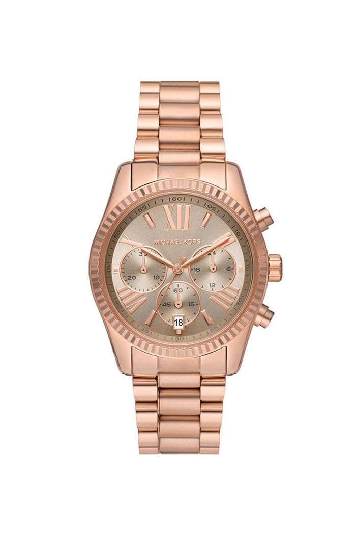 Michael Kors Lexington Roloi Xronogafos Batarias me Roz Xruso Metalliko Brasele MK7217