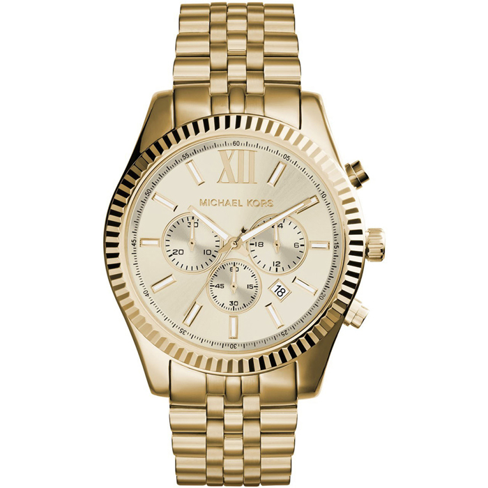 Michael Kors Lexington Roloi Xronogafos Batarias me Xruso Metalliko Brasele MK8281