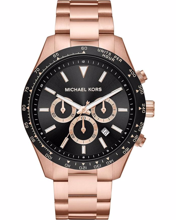 Michael Kors Layton Roloi Xronogafos Batarias me Roz Xruso Metalliko Brasele MK8824